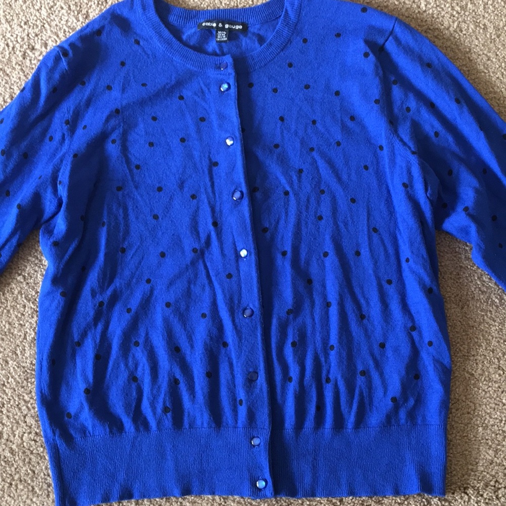 Cable and Gauge blue polka dot button cardigan